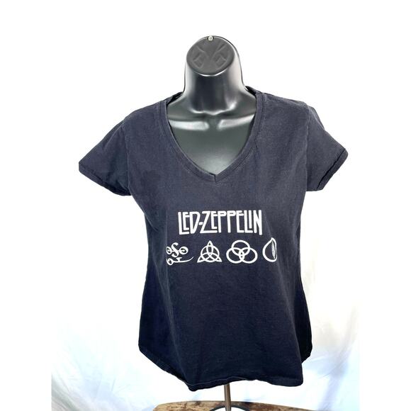 Led Zeppelin Women’s V-Neck Band Tee Black Size L - Picture 1 of 6
